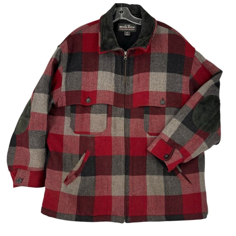 Vintage Woolrich Buffalo Plaid Mackinaw Cruiser Coat Mens XL Elbow Patch